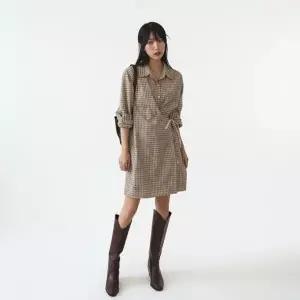 KHO5ADD여성 체크 패턴 카라넥 빈티지 미니 드레스