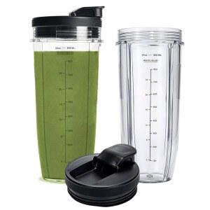 닌자 뉴트리 BN401 SS101 BN400 BN800 BN801 SS351 SS151 트위스티 듀오 블렌더와 호환되는 32OZ 교체 컵 업그레이드된 SIP 및 SEAL 뚜껑으로 직접 마실 수 있어 편리합니다. (2팩) vQF