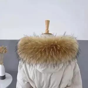 여성용 모조 모피 칼라 따뜻한 너구리 스카프 후드 숄 장식 멀티 컬러 플러시 코트 푹신한 겨울