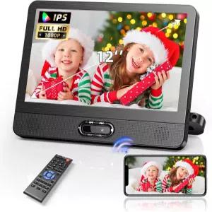 아라푸나 12인치 HD IPS 디스플레이 휴대용 DVD 플레이어 - 자동차 여행용 무선 화면 미러링 HDMI 입력 및
