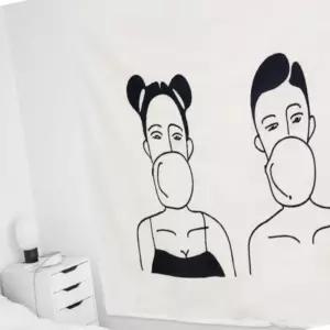 세모소 신혼벽가림현수막 침실가리개 벽걸이일러스트 연인풍선나란히불기 200X150CM 1개