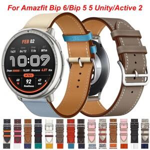 Amazfit Active 2/GTR GTS 2 3 4 4mini 팔찌 Bip 5 Unity 3Pro Stratos 용 20mm 가죽 스트랩