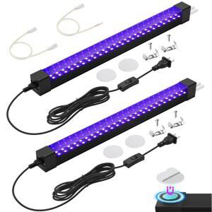 365NM 블랙 라이트 바 15W 1FT 디스패일용 UV 스트립 ON/OFF 스위치가 있는 연결 가능한 LED 라이트 우라늄 유리 미네랄 / 록 큐리오 캐비닛 글로우 파티 할로윈 2팩 vJA