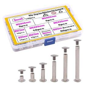 SOCELL 130PCS 필립스 시카고 나사 결합 나사 스크랩북 사진 앨범 공예 및 DIY 가죽 장식 제본 키트 게시물(M5 X 5 / 10 15 25 35 45 55) v4N