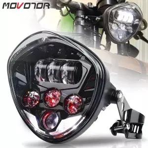MOVOTOR 범용 오토바이 라이트 브래킷 클램프 흰색 DRL 하이/로우 빔 할리스즈키가와사키