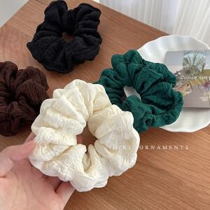 여성 대형 크림 퍼프 Elastics 헤어 밴드 단색 무지 Scrunchies 넥여성 포니 테일 홀드 액세서리
