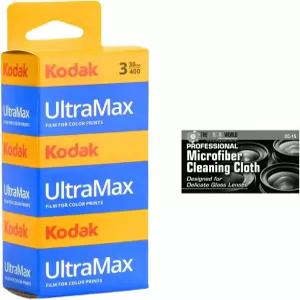 코닥 GC/울트라맥스 400 컬러 네거티브 필름 35mm 롤 36개 노출 마이크로파이버 천 포함 3팩