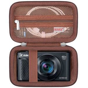 캐논 파워샷 SX740 / SX730 G7 X MARK III G7X II V1 디지털 카메라용 BOVKE 카메라 케이스 하드 프로텍티브 홀더 여행용 보관 가방 메쉬 포켓 핏 케이블 배터리 SD 카드 브라운 cLF
