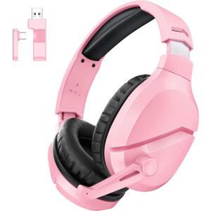 PS5 PC PS4 2.4G / 블루투스 게이밍 헤드폰용 노이즈 캔슬링 마이크가 있는 WOLFLAWS 무선 헤드셋(USB 및 TYPE-C 커넥터 포함) 컨트롤러용 유선 모드 - 핑크 vQ6