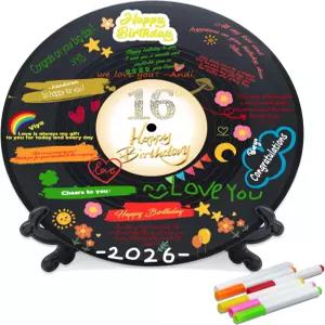 바이닐 레코드 스위트 16 생일 장식 11.6 X11.6 16번째 파티 호의 표지판 포스터 방명록 대안 또는 소년을