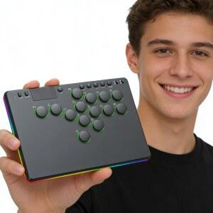 14키 올버튼 아케이드 컨트롤러 파이팅 PC 게임용 게임 스위치 핫스왑을 키보드 지원 RGB 블랙