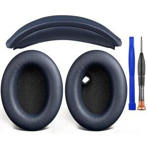 소울윗 이어패드 쿠션 + 헤드밴드 소니 WH-1000XM4(WH1000XM4) 오버이어 헤드폰용 교체 키트 교체용 헤드스트랩 패드 및 수리 부품 - 네이비 블루 vE1