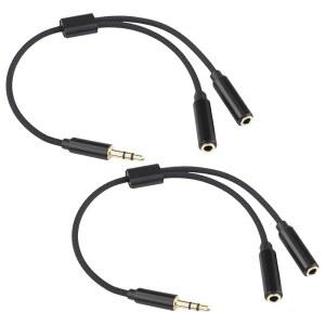 VVLUVA 2팩 3.5MM 오디오 스플리터(헤드폰 2대용) TRRS Y 스플리터는 마이크 및 오디오를 지원하며 듀얼 여성용 남성용 보조 어댑터 휴대폰 PC 노트북 태블릿 PS4 XBOX용 헤드폰 스플리터 2개 중 1개를 지원합니다