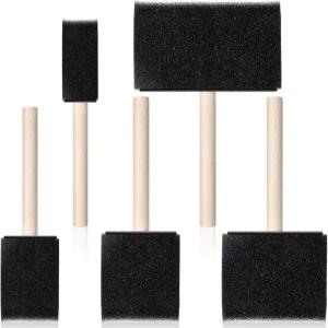 QFGasre 5pcs 폼 페인트 브러시 5사이즈 스펀지 나무 손잡이 염색 바니시 대형 면적 DIY 공예 프로젝트