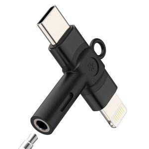 아이폰호환 17용 USB C 라이트닝과 3.5MM 헤드폰 잭 어댑터(2IN1) 16 15 14 13 PRO MAX AUX 케이블 오디오 삼성과 호환되는 동글 자동차 마이크 포트 스플리터 아이패드호환 남성 플러그 지원 ㅣYJ