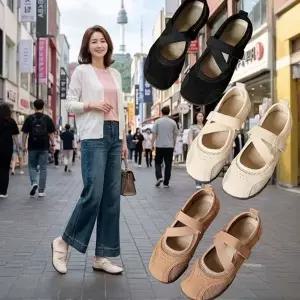 여성 여름 메쉬 쿠션 밴딩 컴포트 플랫슈즈-WFOM06B