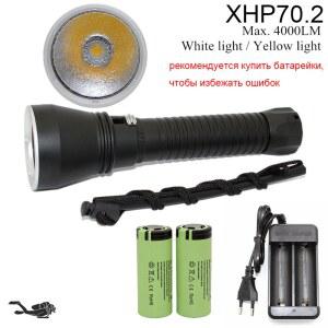 수족관무드등 수중 LED 다이빙 손전등 26650 토치 램프 화이트 120M 4000 옐로우 XHP70 루멘 스피어피싱