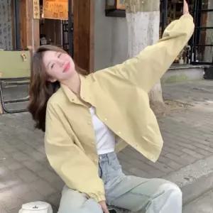 여성 옐로우 하이넥 여유핏 봄가을 포인트 캐주얼 데일리 재킷