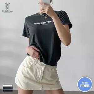 벨라도나 국산 여성 헤드 레터링 반팔 티셔츠 찰랑 레이온 스판 홈웨어 이너티 BLN26_NMT15