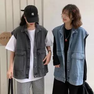 레나 트렌디 데님조끼여성베스트 오버핏 캐주얼 블랙 연청 여자데일리 패션 여성 여자