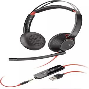 플랜트로닉스 블랙wire C5220붐 마이크 유선 듀얼 이어스테레오 헤드셋USB-A PC Mac 태블릿 휴대폰에 연결