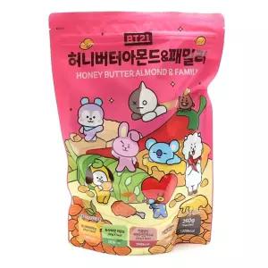 BT21 허니버터아몬드패밀리 (핑크) 250g(1개입)토핑 간식 견과류 넛츠안주 맛있는류