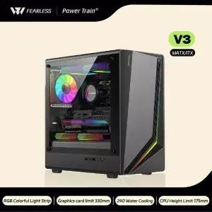 파워 트레인 지지에 V3 M-ATX RGB 컬러풀 라이트 스트립 ITX PC 게이밍 케이스 측면 투명 240 수냉