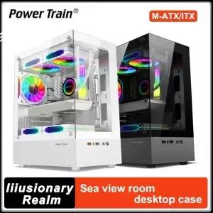 파워 트레인 Illusionary Realm M-ATX 데스크탑 케이스 Seaview 룸 측면 투명 ITX 섀시 지원 240 워터 쿨러