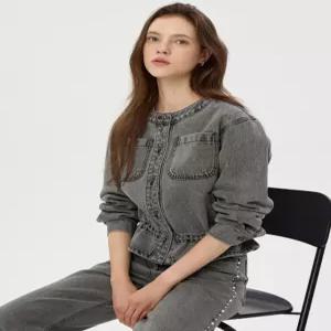 질스튜어트 뉴욕 여성 25FW [시즌오프] [연예인착용]그레이 워싱 흑청 코튼 청자켓 데님점퍼 JSJA5D260G1