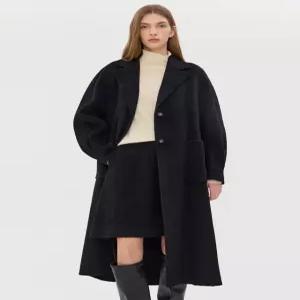 질스튜어트 뉴욕 여성 25FW [시즌오프] 블랙 울캐시미어 오픈카라 포켓 롱코트 JSCO5D150BK