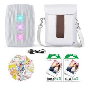 FUJIFILM INSTAX 미니 링크 스마트폰 프린터 클레이 화이트 후지 필름 밸류 20장 셔터 액세서리 번들 보호 케이스 스티커 프레임 20개 USB 타입 케이블