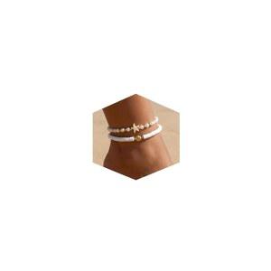 여성용 페시오리 쉘 발목 팔찌, 금도금 보호 발찌 세트 진주 구슬 불가사리 소라 조개껍데기, 조절 가능한 여름 해변 하와이안 풋 주얼리 선물(푸카 2개)