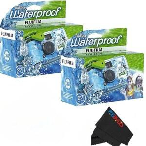 FUJIFILM QUICKSNAP 방수 35MM 일회용 카메라 32GB USB 플래시 드라이브 PIXIBYTES 극세사 클리닝 카메라 2개