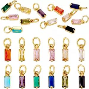 판다홀 12PCS 18K 금도금 직사각형 매력 큐빅 지르코니아 탄생석 주얼리 제작 목걸이 팔찌 귀걸이용 점프