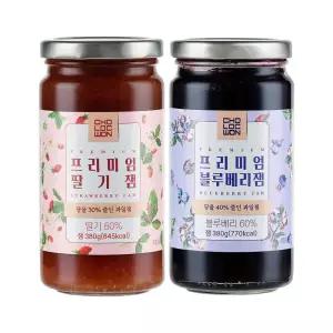 초록원 프리미엄과일잼380g x 2개 딸기잼+블루베리잼 과일함량 60%