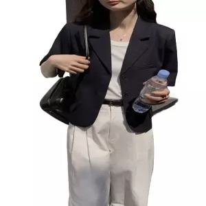자켓 루즈핏 여성 반팔자켓 포켓 숏 여름 셋업 반소매 반팔 브이넥 썸머