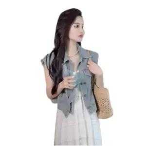 청조끼 캐주얼 데님조끼 여자 데님 루즈핏 민소매 크롭 빈티지 여성 조끼