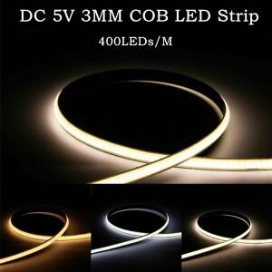 초박형 5V COB LED 스트립  색상 조절 가능 3MM  플렉시블 조명 400LED USB/DC 플매트 카펫 러그 또는 2핀