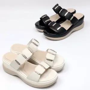 제이시 발볼 넓은 소가죽 통굽 버클 슬리퍼 5cm S228