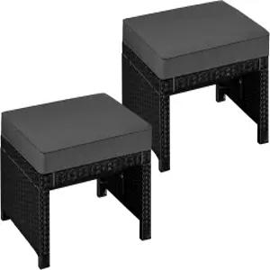 야히텍 위커 오스만 탈착식 쿠션이 있는 풋레스트 2개 세트 2개의 PE 라탄 사이드 테이블 파티오 뒷마당