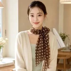 1+1 2종SET 도트 쉬폰 시스루 롱 넥스카프 간절기 봄 가을