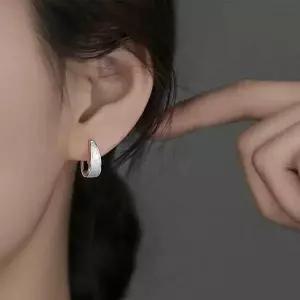 원터치 커브 심플 볼드 후프 귓볼 링 귀걸이