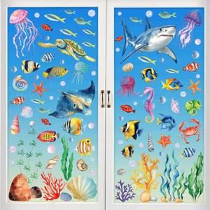 UNDER THE SEA 물고기 창문 부착, 스티커 바다 유리 동물 96피스 장식 테마 여름 가정 침실 욕실용