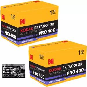 코닥 엑타컬러 프로 400 네거티브 필름 35mm 롤 36개 노출 - 마이크로파이버 클리닝 천이 포함된 2팩
