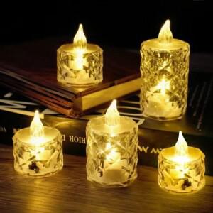 1-24pcs LED 크리스탈 불꽃없는 촛불 라이트 전자 밤 램프 홈 웨딩 크리스마스 파티  장식