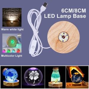 1/4개 나무 조명 베이스 USB 플매트 카펫 러그인 6/8cm LED 야간  예술 장식 크리스탈 유리 에폭시 수지