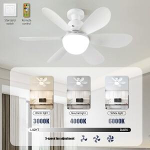 30W LED 천장 선풍기 조명 리모컨 포함 E27 탈착식 팬 블레이드 3000-6000K 램프 거실 서재 캠핑용 85-265V