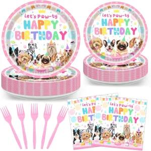 아베자노 96개 강아지 생일 파티 장식 일회용 테마 접시 및 냅킨 테이블 커버 포티 반려동물 서비스 24