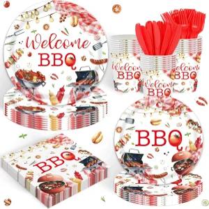 생일을 위한 120PCS 바비큐 파티 용품 피크닉 장식 환영 여름 모임 식기 세트 랍스터 해산물 끓이기 접시