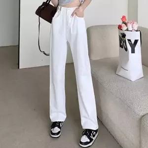 셀럽하우스 여성 하이웨스트 화이트 와이드 코튼 팬츠